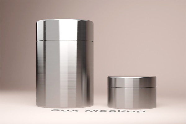 PSD 편집 편집이미지 사람없음 상자 3D 금속 은색 상품 디지털합성 원기둥 패키지 목업 편집3D 컬러 재질 원형 파일형식