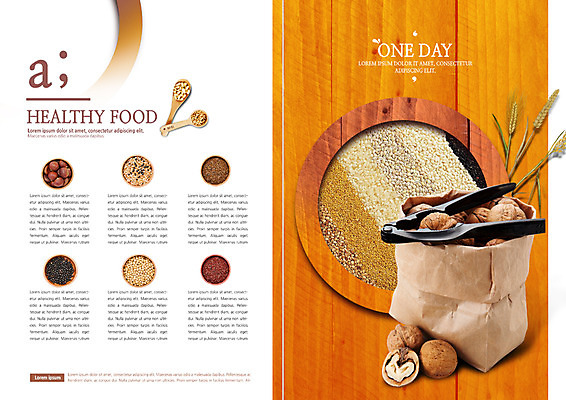 PSD 템플릿 표지디자인 북디자인 출판디자인 내지 리플렛 북커버 곡류 집게 팜플렛 사람없음 종이봉투 견과류 이삭 호두 계량스푼 이미지템플릿 주방용품 봉투 파일형식