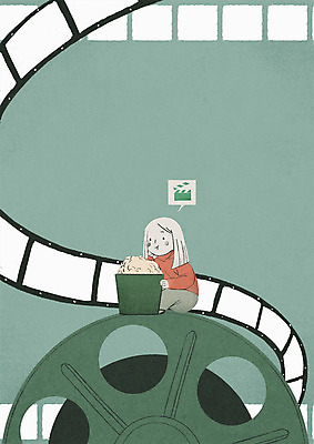 전신 PSD 여자 문화 일러스트 프레임 한명 성인 필름 영화 팝콘 문화생활 프레임일러스트 국내일러스트 1 라이프스타일 문화예술 사람 파일형식