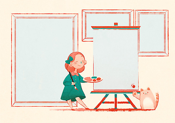 전신 PSD 여자 문화 액자 일러스트 프레임 한명 성인 고양이 팔레트 이젤 그림 발바닥 문화생활 프레임일러스트 국내일러스트 1 라이프스타일 포유류 발 사람 반려동물 미술도구 파일형식