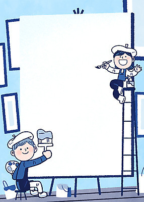 전신 PSD 여자 남자 어린이 액자 일러스트 사다리 프레임 두명 물감 이젤 그림 화가 장래희망 노력 그림붓 프레임일러스트 국내일러스트 직업 사람 미술도구 도구 붓 파일형식