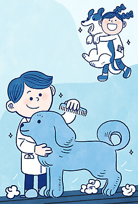 전신 PSD 여자 남자 어린이 두마리 일러스트 프레임 두명 강아지 장래희망 노력 애견미용 애견미용사 프레임일러스트 국내일러스트 2 사람 반려동물 뷰티 개 미용사 파일형식