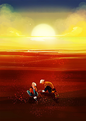 전신 PSD 여자 남자 어린이 바다 일러스트 가족 조개 풍경 성인 세명 노을 축제 가을 갯벌 국내일러스트 자연요소 계절 관계 어패류 사람 파일형식