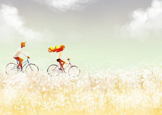 전신 PSD 커플 여자 남자 일러스트 풍경 성인 두명 자전거 축제 가을 갈대밭 국내일러스트 계절 관계 사람 바이크 파일형식 갈대_식물