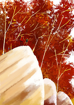 PSD 여자 남자 일러스트 단풍나무 풍경 여러명 성인 축제 등산 절벽 가을 국내일러스트 나무 계절 다수 단풍 사람 트래킹 파일형식