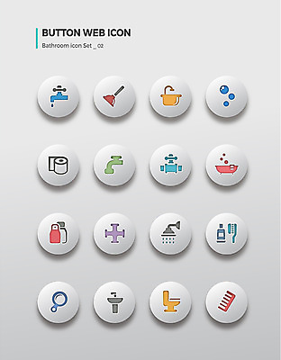 아이콘 버튼 욕조 사람없음 세트 거품 머리빗 칫솔 향수 세면대 수도꼭지 샤워기 치약 변기 두루마리화장지 뚫어뻥 수도관 2D아이콘 AI파일 위생용품 화장품 미용용품 화장지 파일형식 벡터