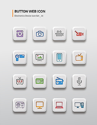 아이콘 버튼 사람없음 노트북 스마트폰 컴퓨터 세트 카메라 텔레비전 마이크 라디오 캠코더 녹화 2D아이콘 AI파일 음향기기 전자제품 핸드폰 스마트기기 파일형식 벡터