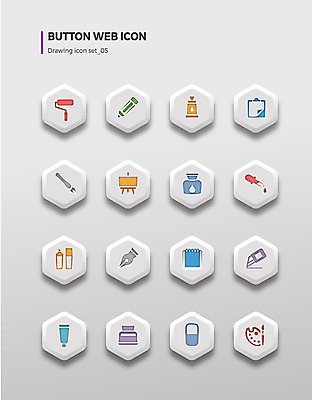 아이콘 종이 버튼 잉크 사람없음 세트 연필 펜 공책 물감 붓 팔레트 스포이트 이젤 지우개 롤러 펜촉 형광펜 2D아이콘 AI파일 문구용품 학용품 필기구 미술도구 피펫 파일형식 벡터