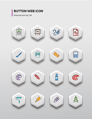 아이콘 버튼 사람없음 세트 연필 페인트 물감 붓 팔레트 이젤 그림 지우개 롤러 컴파스 형광펜 깃털펜 2D아이콘 AI파일 문구용품 학용품 필기구 펜 미술도구 파일형식 벡터