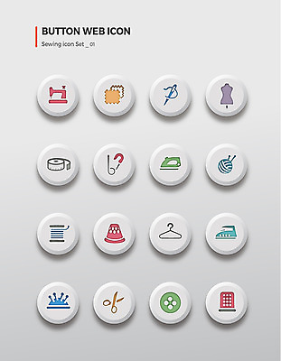 아이콘 버튼 단추 줄자 사람없음 세트 바늘 실 옷걸이 마네킹 천 재봉틀 바늘꽂이 실타래 다리미 실뭉치 가위질 옷핀 골무 2D아이콘 AI파일 가위_도구 자 가전제품 도구 직물 꽂이 파일형식 벡터