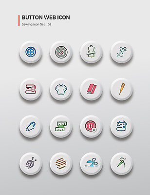 아이콘 버튼 단추 가위 줄자 사람없음 세트 직물 바늘 뜨개질 실 마네킹 천 재봉틀 실뭉치 가위질 옷핀 제도 2D아이콘 AI파일 문구용품 가위_도구 자 취미 도구 파일형식 벡터