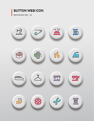 아이콘 버튼 단추 가위 줄자 사람없음 세트 실 옷걸이 재봉틀 바늘꽂이 실타래 다리미 옷핀 재단 2D아이콘 AI파일 문구용품 자 가전제품 꽂이 파일형식 벡터