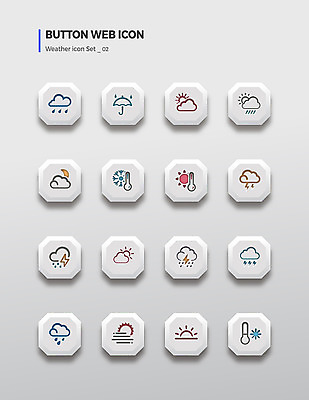 구름 아이콘 우산 버튼 날씨 사람없음 세트 태양 일출 달 눈송이 비 번개 온도 흐림 2D아이콘 AI파일 자연요소 눈_날씨 노을 파일형식 벡터