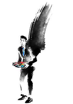 전신 PSD 남자 일러스트 캘리그라피 붓터치 피곤 한명 서기 들기 성인 비즈니스맨 파일 업무과다 국내일러스트 1 컨셉 비즈니스 모션 사람 업무 직장인 파일형식