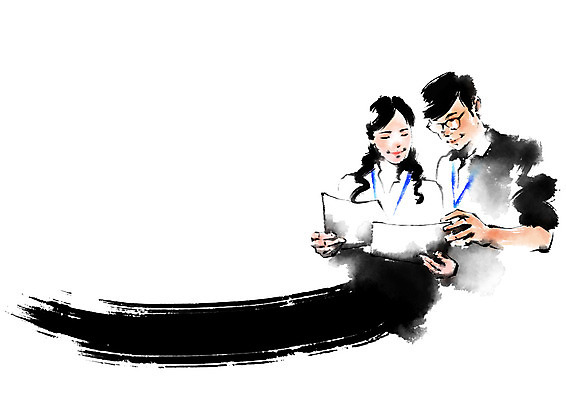 PSD 여자 남자 일러스트 캘리그라피 회의 붓터치 상반신 성인 두명 비즈니스맨 비즈니스우먼 문서 국내일러스트 비즈니스 사람 직장인 파일형식