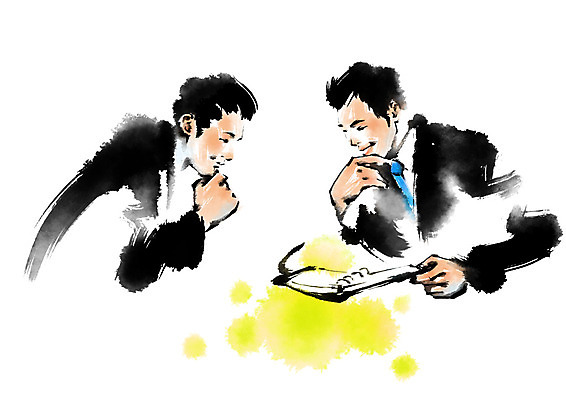 PSD 남자 일러스트 캘리그라피 회의 협상 상반신 성인 두명 다이어리 비즈니스맨 국내일러스트 비즈니스 사람 사무용품 직장인 파일형식