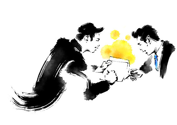 PSD 남자 일러스트 캘리그라피 협상 상반신 성인 두명 비즈니스맨 문서 국내일러스트 비즈니스 사람 직장인 파일형식