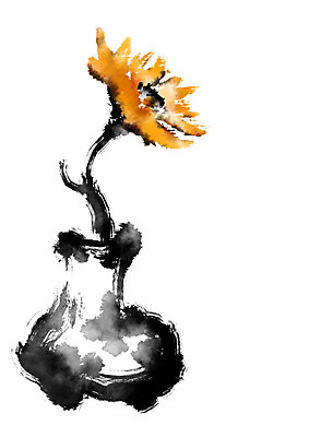 PSD 꽃 한송이 일러스트 캘리그라피 사람없음 노란색 꽃병 국내일러스트 식물 1 컬러 송이 파일형식