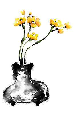 PSD 꽃 여러송이 일러스트 캘리그라피 사람없음 노란색 꽃병 국내일러스트 식물 컬러 다수 파일형식