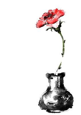 PSD 꽃 한송이 일러스트 캘리그라피 사람없음 빨간색 꽃병 국내일러스트 식물 1 컬러 송이 파일형식