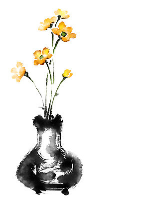 PSD 꽃 여러송이 일러스트 캘리그라피 사람없음 노란색 꽃병 국내일러스트 식물 컬러 다수 파일형식