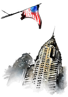PSD 건축물 여행 일러스트 캘리그라피 사람없음 고층빌딩 미국 성조기 엠파이어스테이트빌딩 국내일러스트 건축 북아메리카 빌딩 국기 파일형식