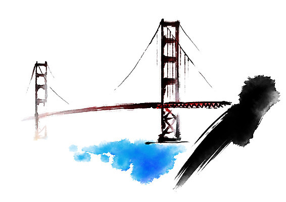 PSD 건축물 여행 일러스트 캘리그라피 붓터치 사람없음 미국 금문교 랜드마크 가교 국내일러스트 건축 북아메리카 다리_건축물 파일형식