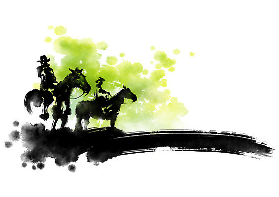 PSD 남자 일러스트 캘리그라피 붓터치 성인 두명 말_동물 승마 카우보이 국내일러스트 스포츠 포유류 사람 파일형식