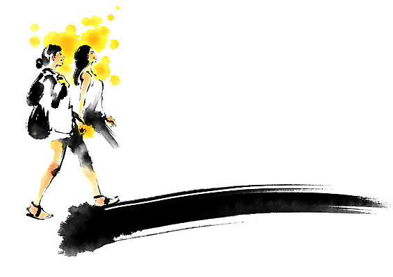 전신 PSD 여자 여행 일러스트 캘리그라피 배낭 붓터치 성인 두명 걷기 국내일러스트 가방 모션 사람 파일형식