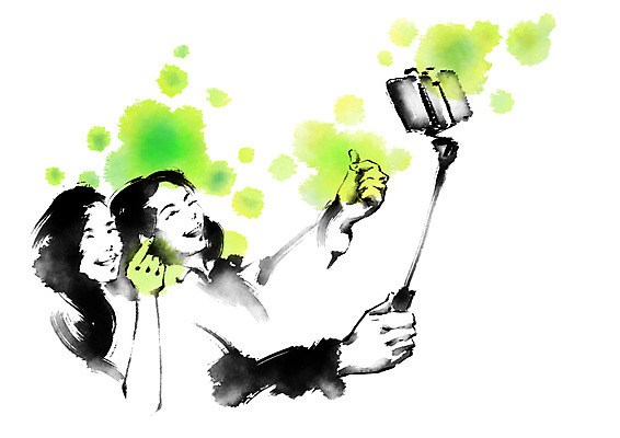 PSD 여자 여행 일러스트 캘리그라피 웃음 상반신 성인 두명 스마트폰 셀프카메라 손하트 셀카봉 국내일러스트 표정 사람 손짓 핸드폰 스마트기기 사진촬영 파일형식