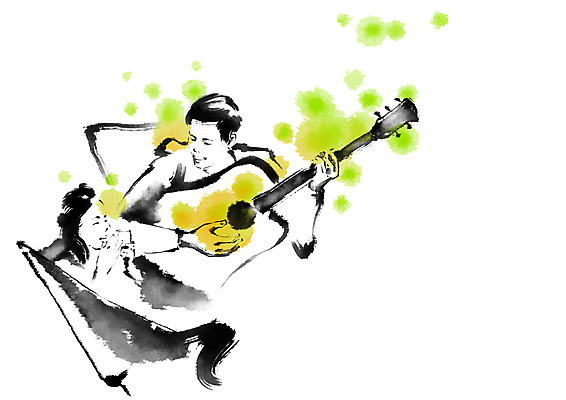 PSD 여자 남자 여행 연주 의자 일러스트 캘리그라피 휴식 앉기 성인 두명 캠핑 기타 국내일러스트 음악 가구 컨셉 모션 현악기 레저 사람 파일형식