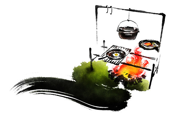 PSD 음식 여행 일러스트 캘리그라피 붓터치 요리 사람없음 캠핑 프라이팬 솥 모닥불 계란프라이 국내일러스트 주방용품 불 레저 계란요리 파일형식