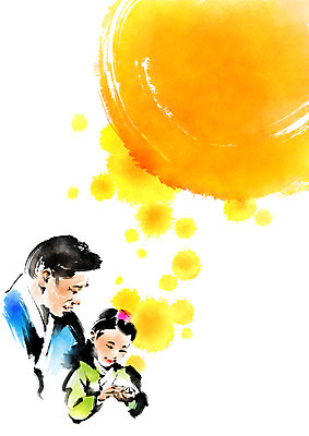 PSD 한국전통 여자 명절 남자 딸 어린이 일러스트 캘리그라피 가족 상반신 성인 두명 보름달 아빠 한복 송편빚기 부녀 국내일러스트 전통 기념일 관계 한국 사람 추석 달 전통의상 요리중 파일형식