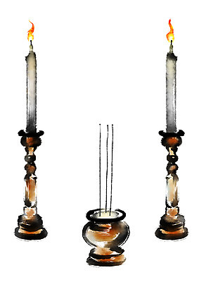 PSD 한국전통 명절 일러스트 캘리그라피 촛불 전통소품 사람없음 제사 촛대 향 제사용품 향로_분향 국내일러스트 전통 기념일 초 한국 오브젝트 전통의례 파일형식