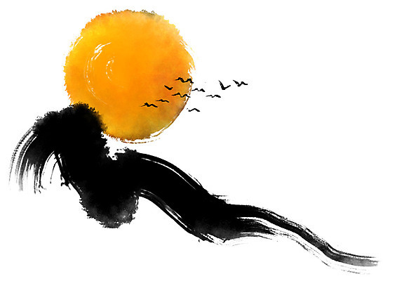 PSD 한국전통 일러스트 캘리그라피 조류 붓터치 산 사람없음 보름달 달 국내일러스트 자연요소 동물 전통 한국 파일형식