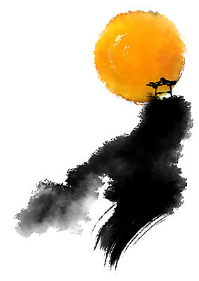 PSD 한국전통 건축물 일러스트 캘리그라피 붓터치 산 사람없음 보름달 달 정자 국내일러스트 자연요소 전통 건축 한국 파일형식