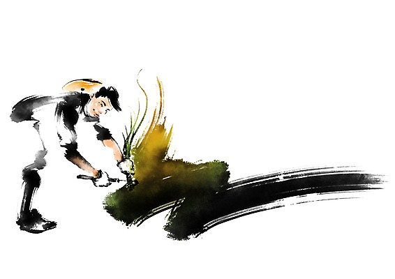 PSD 남자 일러스트 캘리그라피 붓터치 한명 성인 농사 벼 농부 벼농사 낫 벼베기 국내일러스트 직업 1 농업 곡류 사람 파일형식