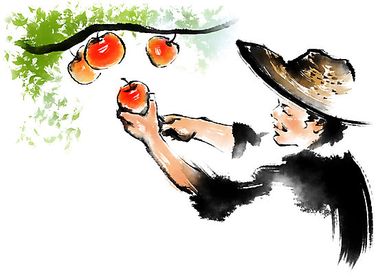 PSD 남자 일러스트 캘리그라피 한명 상반신 성인 농사 수확 사과 농부 밀짚모자 사과따기 국내일러스트 직업 모자_잡화 1 농업 과일 사람 파일형식