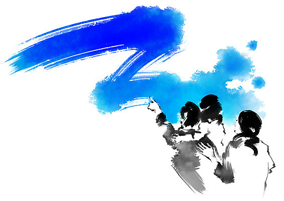 PSD 여자 남자 어린이 일러스트 캘리그라피 가족 붓터치 상반신 성인 세명 가리킴 국내일러스트 관계 사람 손짓 파일형식