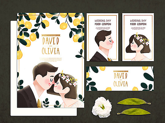 PSD 커플 여자 남자 꽃 신부 신랑 결혼 일러스트 나뭇잎 귤 여러명 상반신 성인 가을 청첩장 셀프웨딩 국내일러스트 식물 계절 다수 잎 과일 관계 카드_감사 사람 이벤트 파일형식 웨딩촬영