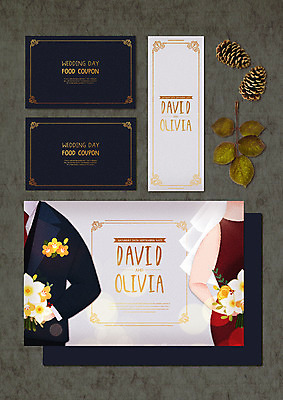 PSD 커플 여자 남자 신부 부케 신랑 결혼 일러스트 나뭇잎 상반신 성인 두명 가을 청첩장 솔방울 셀프웨딩 국내일러스트 계절 꽃다발 잎 관계 카드_감사 사람 이벤트 파일형식 웨딩촬영