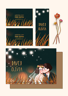 PSD 커플 여자 남자 꽃 신부 신랑 결혼 일러스트 갈대 상반신 성인 두명 가을 청첩장 셀프웨딩 국내일러스트 식물 계절 관계 카드_감사 사람 이벤트 파일형식 웨딩촬영