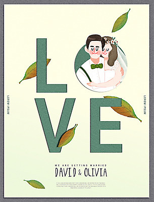 PSD 커플 여자 남자 신부 신랑 결혼 일러스트 나뭇잎 사랑 상반신 성인 두명 가을 청첩장 셀프웨딩 국내일러스트 계절 감정 잎 관계 카드_감사 사람 이벤트 파일형식 웨딩촬영