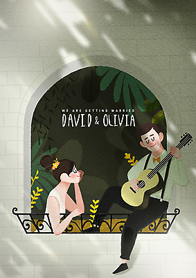 전신 PSD 나무 커플 여자 남자 신부 신랑 결혼 연주 일러스트 상반신 성인 두명 가을 기타 창가 셀프웨딩 국내일러스트 식물 계절 음악 창문 관계 현악기 사람 이벤트 파일형식 웨딩촬영