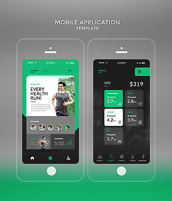 PSD 서양인 템플릿 여자 남자 웹템플릿 디자인시안 모바일 건강 여러명 20대 성인 초록색 스마트폰 세트 조깅 운동 홈페이지 달러 어플리케이션 모바일템플릿 성인만 모바일앱 이미지템플릿 외국인 컬러 다수 돈 사람 청년 핸드폰 스마트기기 파일형식