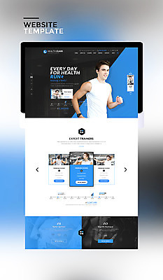 PSD 서양인 템플릿 남자 웹템플릿 사이트템플릿 건강 여러명 20대 성인 파란색 세트 태블릿 운동 홈페이지 헬스 홈페이지시안 헬스장 런닝머신 성인남자만 이미지템플릿 외국인 컬러 다수 사람 청년 전자제품 스마트기기 운동기구 남자만 성인만 파일형식