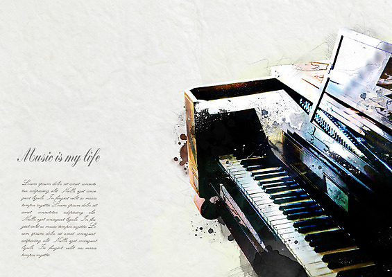 PSD 악기 음악 일러스트 수채화 사람없음 건반 피아노 번짐 감성 국내일러스트 컨셉 문화예술 건반악기 파일형식 효과