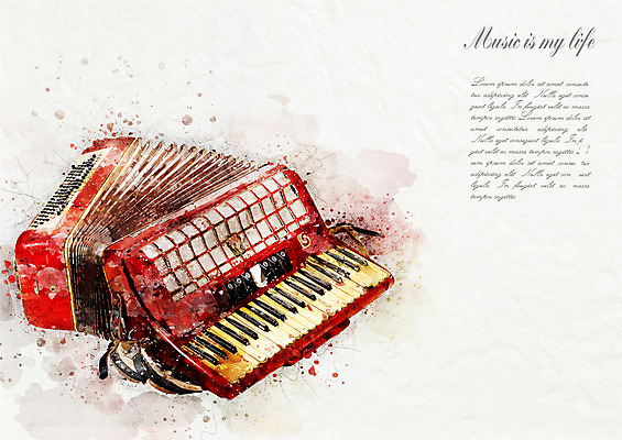 PSD 악기 음악 일러스트 수채화 사람없음 번짐 감성 아코디언 국내일러스트 컨셉 문화예술 건반악기 파일형식 효과