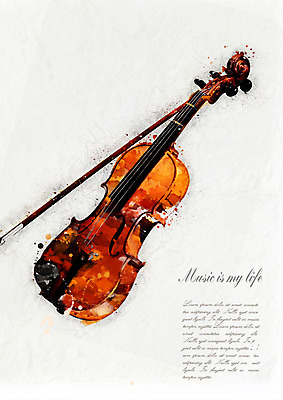 PSD 악기 음악 일러스트 수채화 사람없음 바이올린 번짐 감성 국내일러스트 컨셉 현악기 문화예술 파일형식 효과