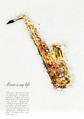 PSD 악기 음악 일러스트 수채화 사람없음 색소폰 번짐 감성 국내일러스트 컨셉 문화예술 목관악기 파일형식 효과